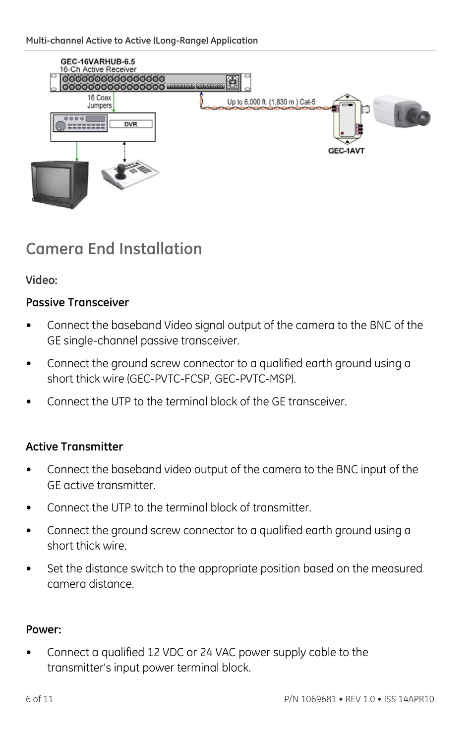 Camera end installation, Video | Interlogix VTP-AR6 Series User Manual | Page 6 / 11