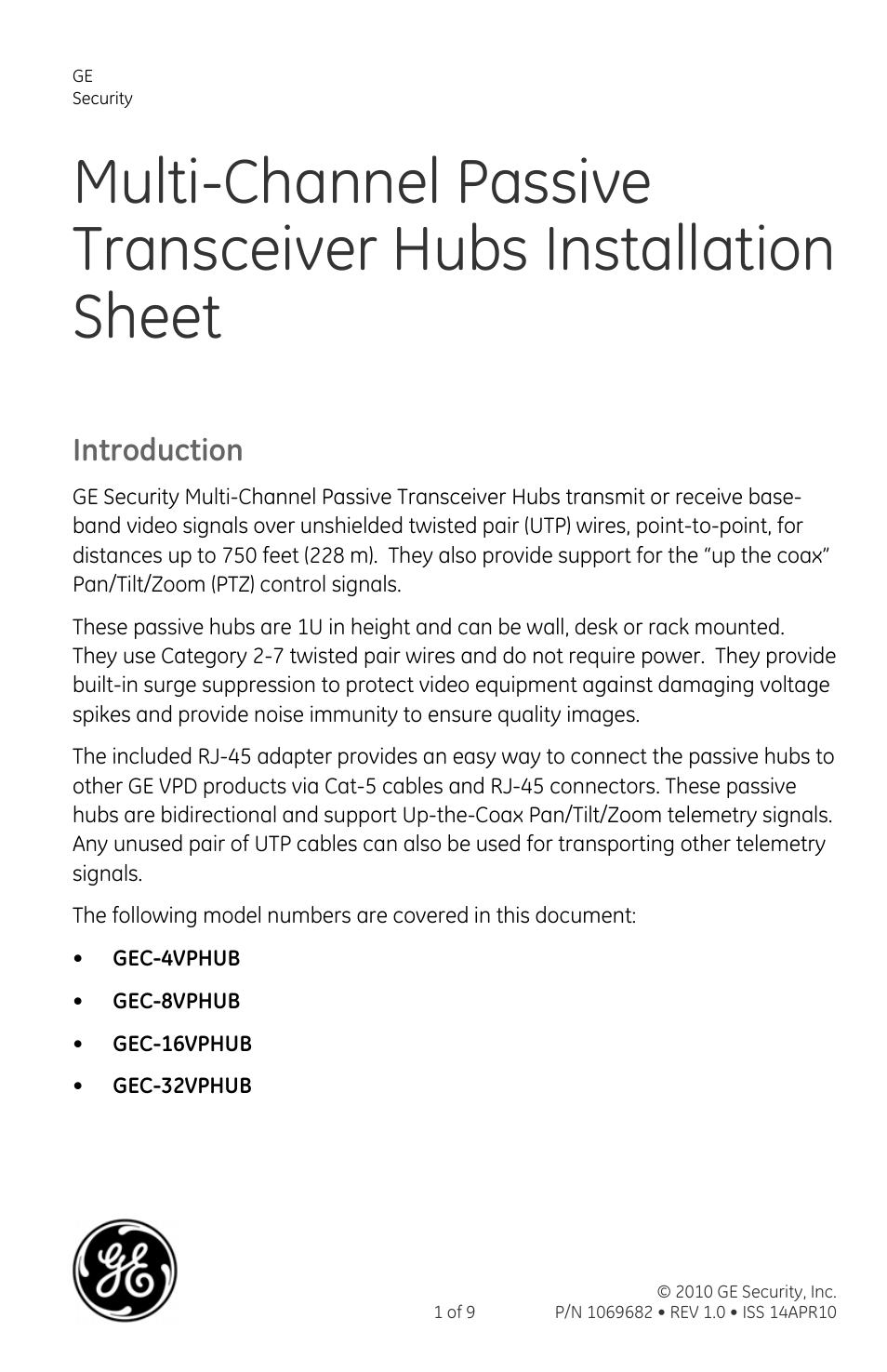 Interlogix VTP-H Series User Manual | 9 pages