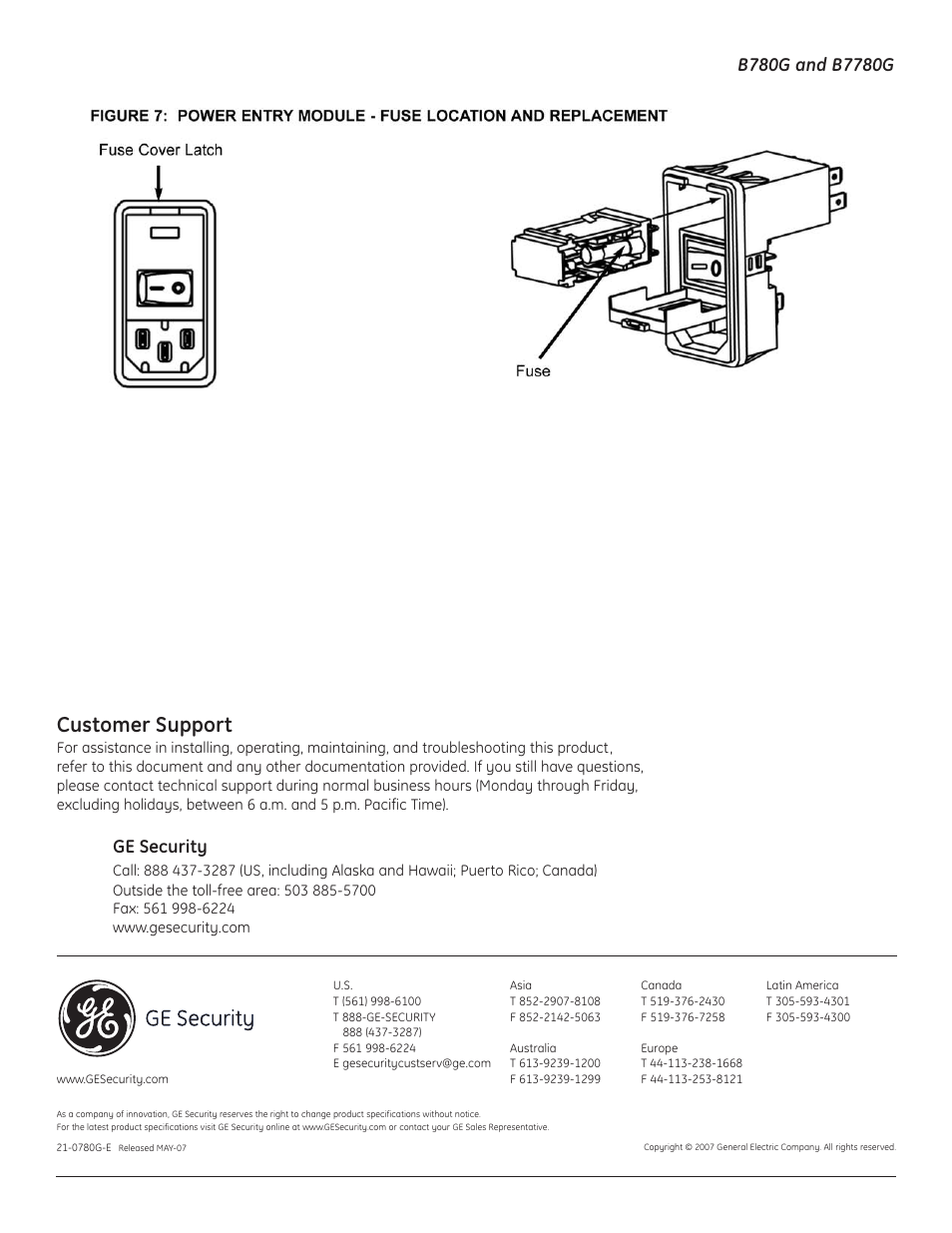 Customer support, Ge security | Interlogix B7780G User Manual | Page 7 / 7