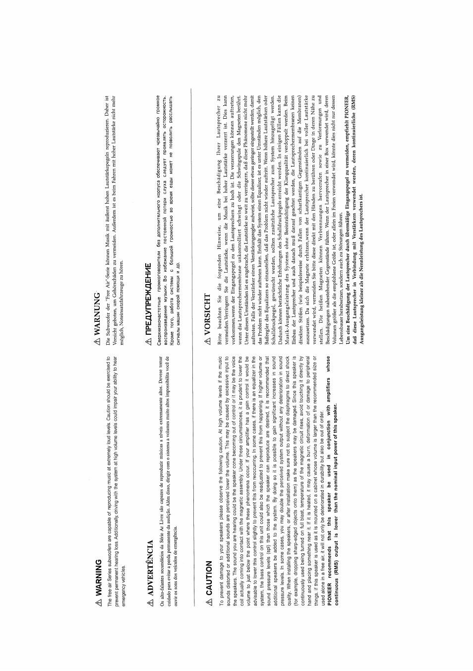 A warning, A warnung, A adverténcia | A предупреждение, A caution, A vorsicht | Pioneer TS-W304F User Manual | Page 2 / 9