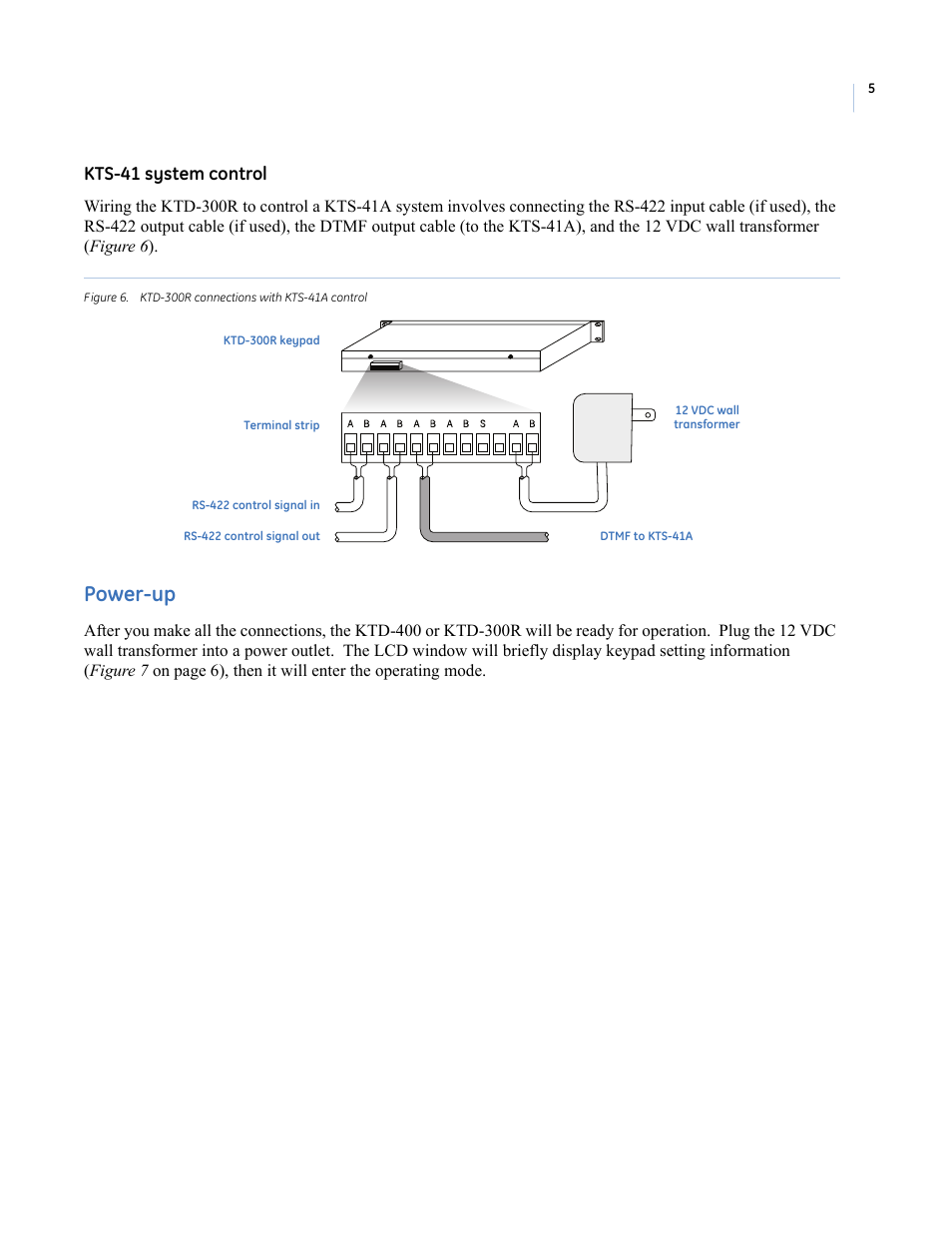 Power-up, Kts-41 system control | Interlogix KTD-400 User Manual | Page 9 / 28