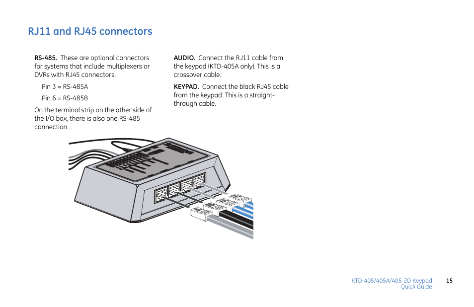 Rj11 and rj45 connectors | Interlogix KTD-405 Series Quick Guide User Manual | Page 15 / 16