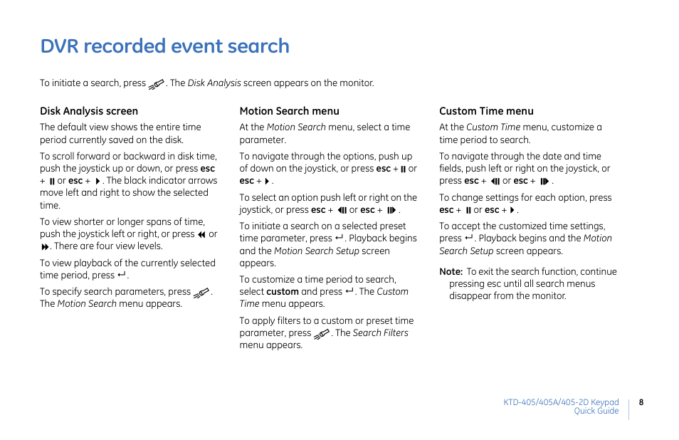 Dvr recorded event search | Interlogix KTD-405 Series Quick Guide User Manual | Page 8 / 16
