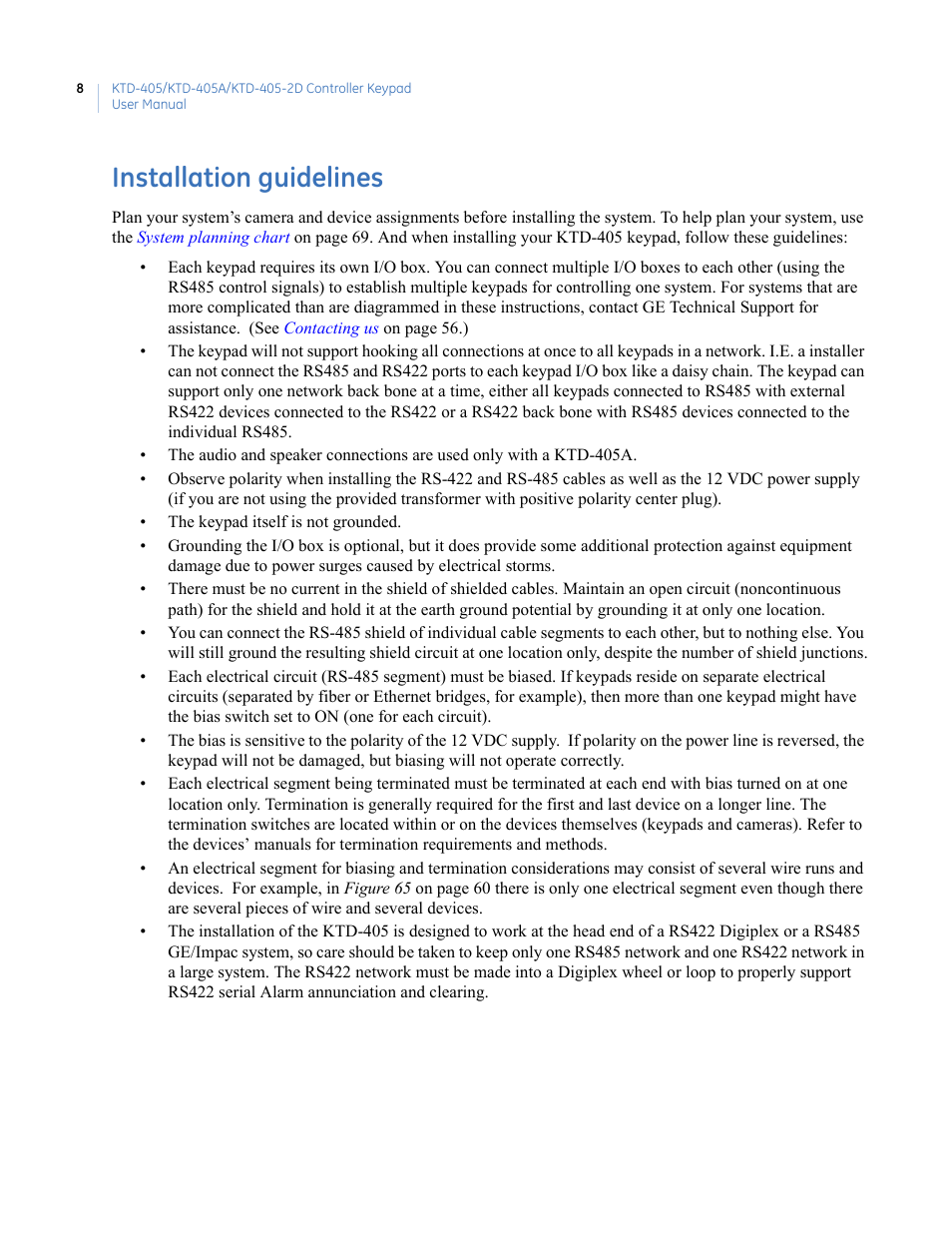 Installation guidelines | Interlogix KTD-405 Series User Manual User Manual | Page 12 / 76