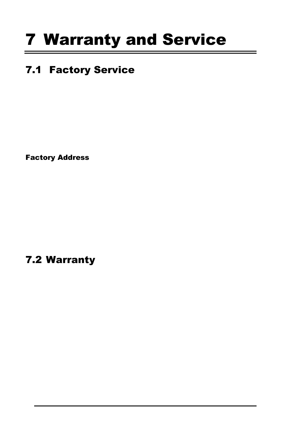 7 warranty and service, 1 factory service, 2 warranty | Interlogix UltraView ProBridge 2 User Manual | Page 17 / 18