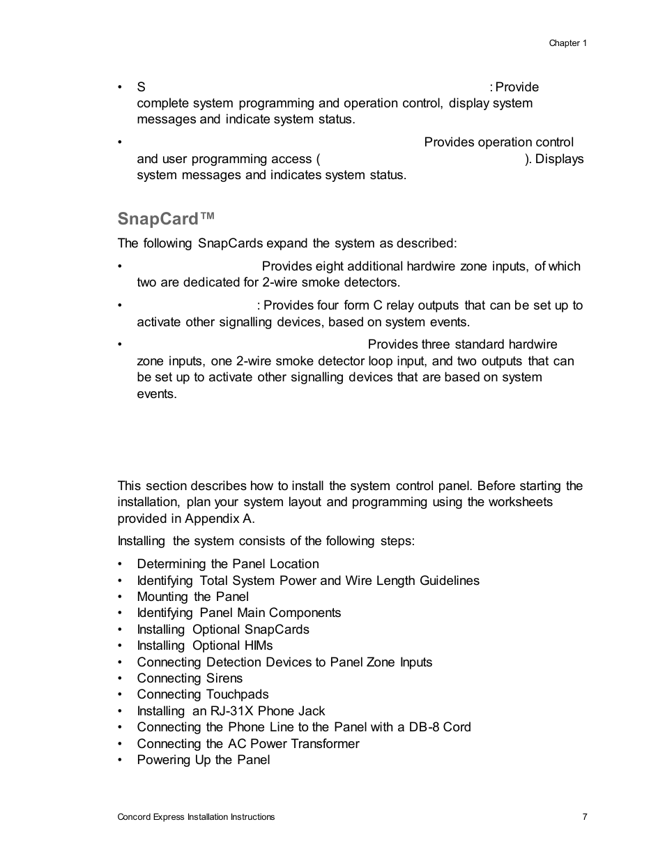Installing the system, Snapcard | Interlogix Concord Express Installation Manual User Manual | Page 13 / 117