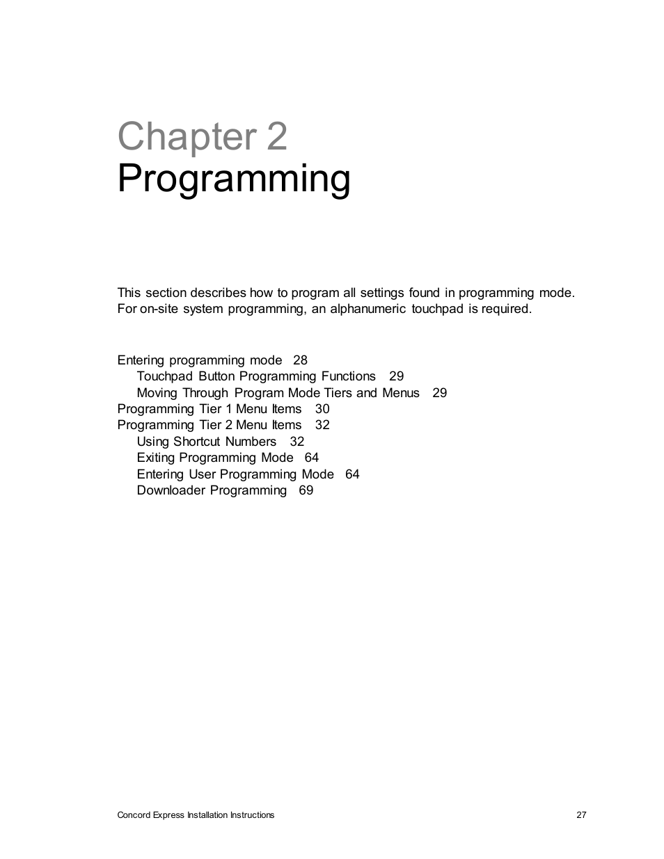 Chapter 2 programming | Interlogix Concord Express Installation Manual User Manual | Page 33 / 117