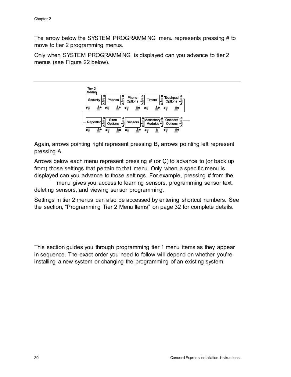Programming tier 1 menu items | Interlogix Concord Express Installation Manual User Manual | Page 36 / 117
