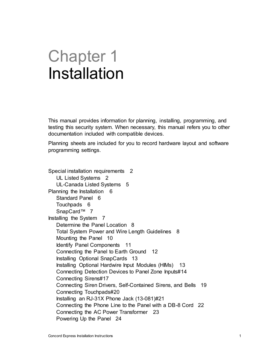 Chapter 1 installation | Interlogix Concord Express Installation Manual User Manual | Page 7 / 117