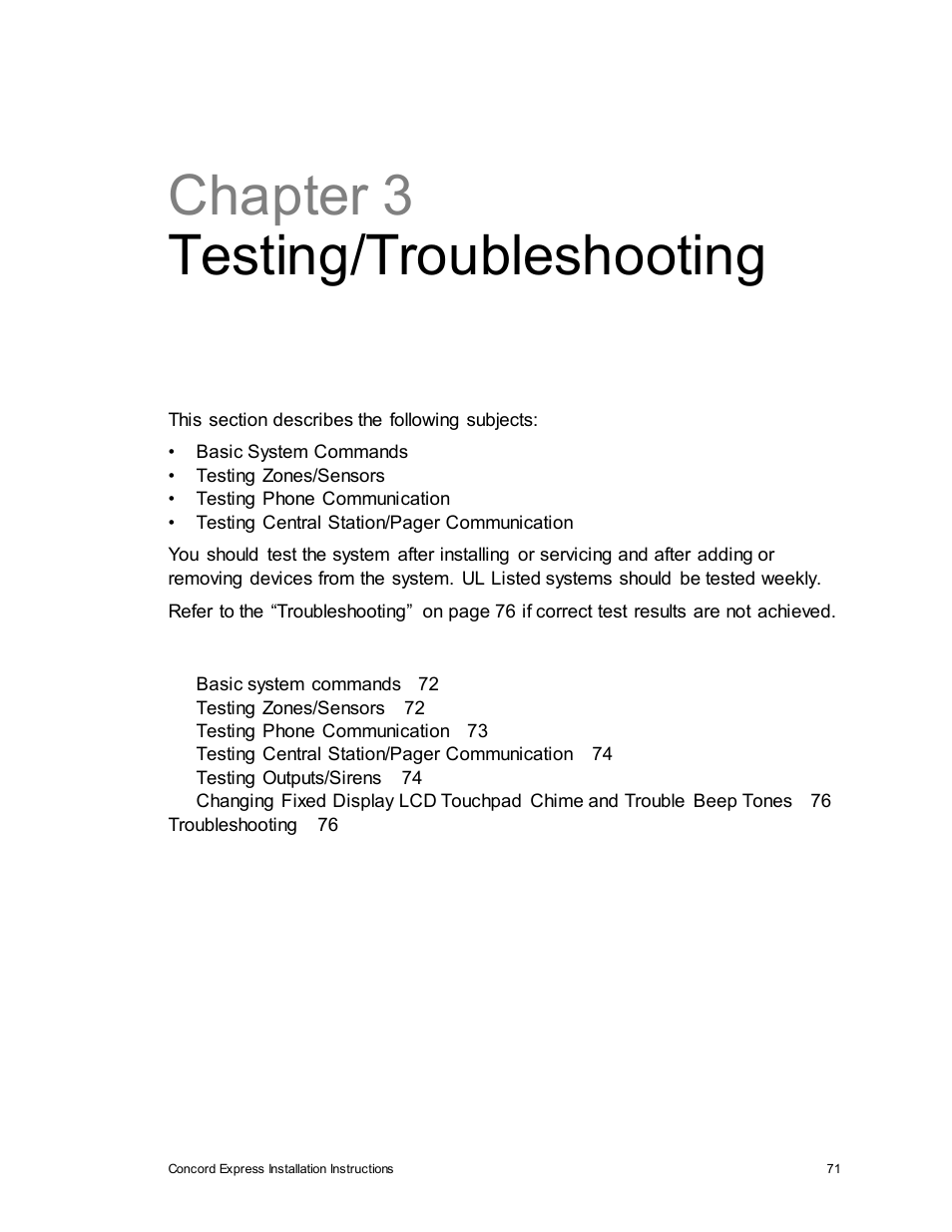 Chapter 3 testing/troubleshooting | Interlogix Concord Express Installation Manual User Manual | Page 77 / 117