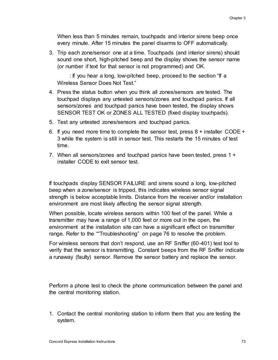 Testing phone communication | Interlogix Concord Express Installation Manual User Manual | Page 79 / 117