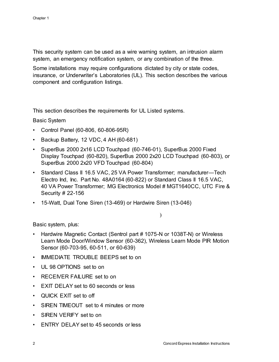 Special installation requirements, Ul listed systems | Interlogix Concord Express Installation Manual User Manual | Page 8 / 117