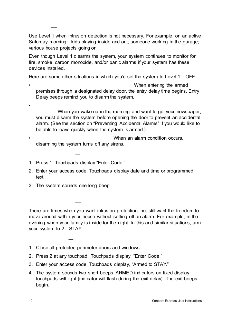 Level 1 —off, Arming level 2 —stay | Interlogix Concord Express User Manual User Manual | Page 16 / 62