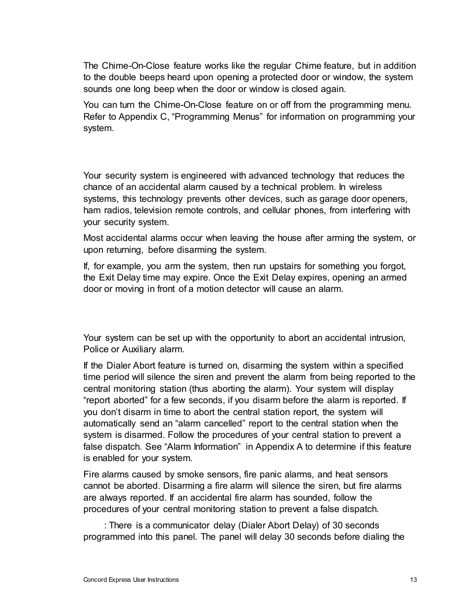 Preventing accidental alarms, Aborting accidental alarms | Interlogix Concord Express User Manual User Manual | Page 19 / 62