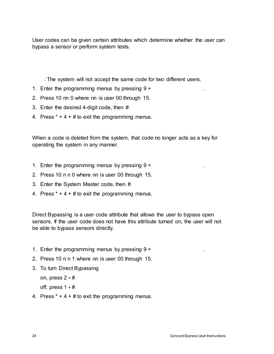 Programming access codes | Interlogix Concord Express User Manual User Manual | Page 30 / 62