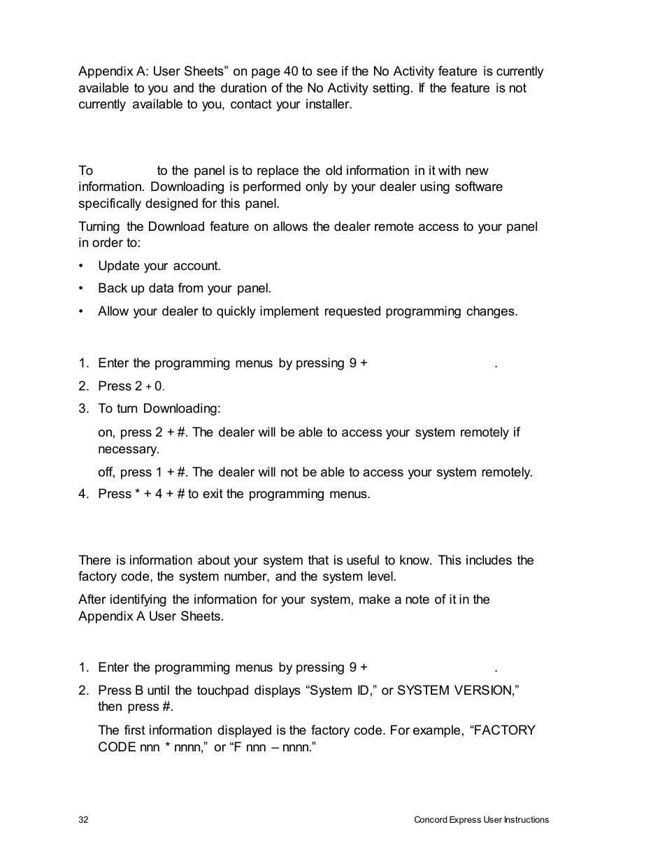 Using the panel download feature, System information | Interlogix Concord Express User Manual User Manual | Page 38 / 62