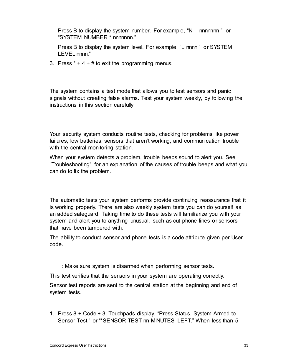 Testing the system, Automatic test features, Manual tests | Interlogix Concord Express User Manual User Manual | Page 39 / 62