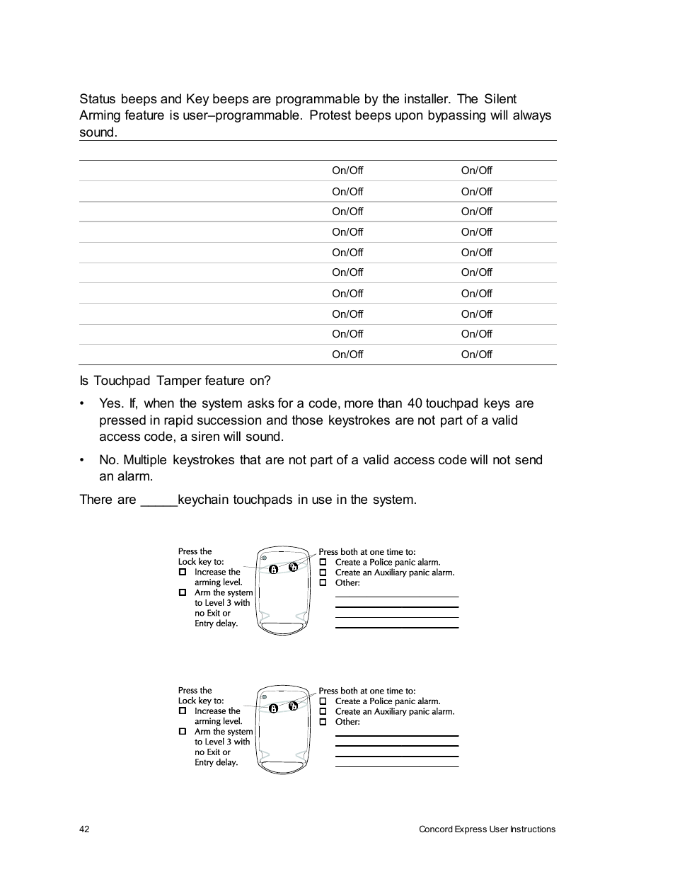 Touchpad information | Interlogix Concord Express User Manual User Manual | Page 48 / 62