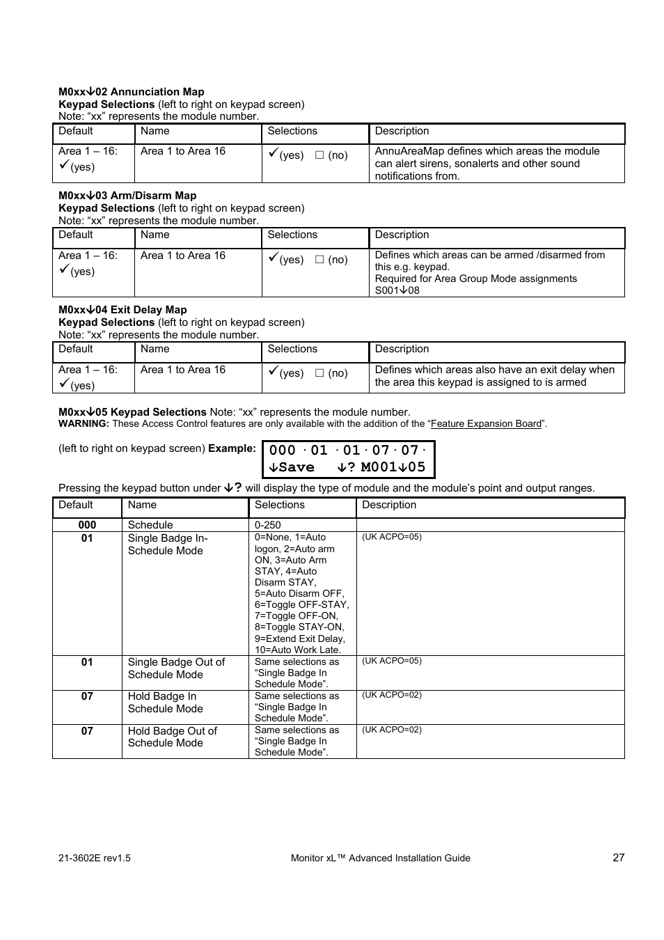 Save, M001 | Interlogix Monitor XL Advanced Installation Guide User Manual | Page 33 / 76