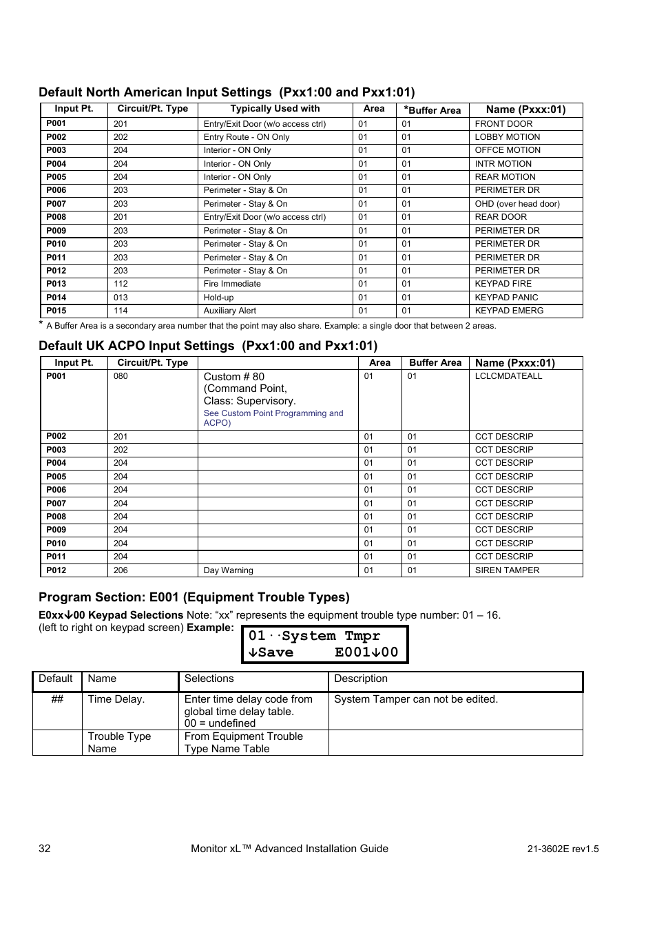 System tmpr, Save e001 | Interlogix Monitor XL Advanced Installation Guide User Manual | Page 38 / 76