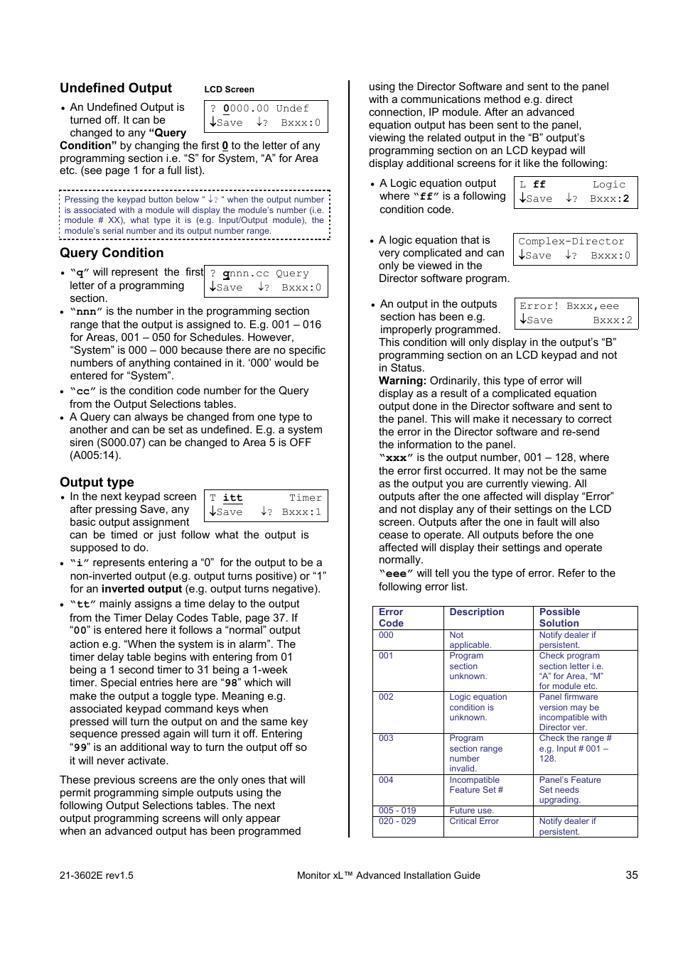 Undefined output, Query condition, Output type | Interlogix Monitor XL Advanced Installation Guide User Manual | Page 41 / 76