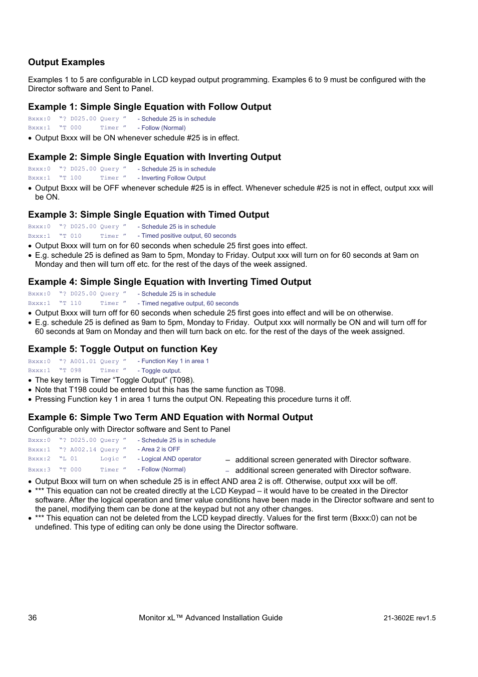 Output examples, Example 5: toggle output on function key | Interlogix Monitor XL Advanced Installation Guide User Manual | Page 42 / 76