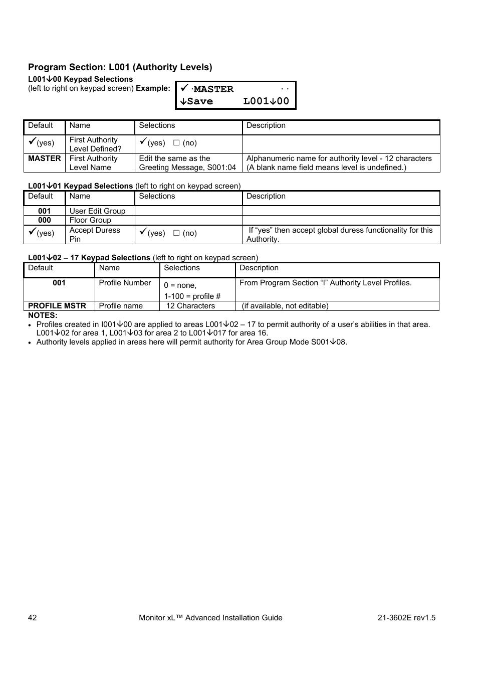 Master, Save l001 | Interlogix Monitor XL Advanced Installation Guide User Manual | Page 48 / 76