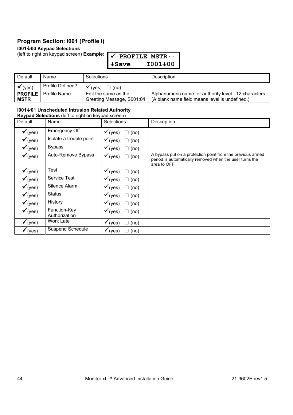 Profile mstr, Save i001 | Interlogix Monitor XL Advanced Installation Guide User Manual | Page 50 / 76