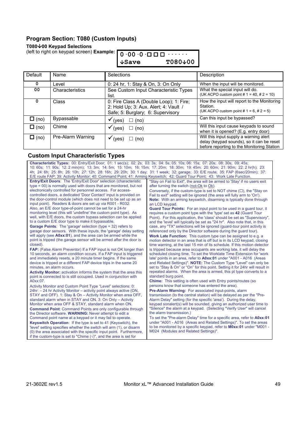 Save t080 | Interlogix Monitor XL Advanced Installation Guide User Manual | Page 55 / 76