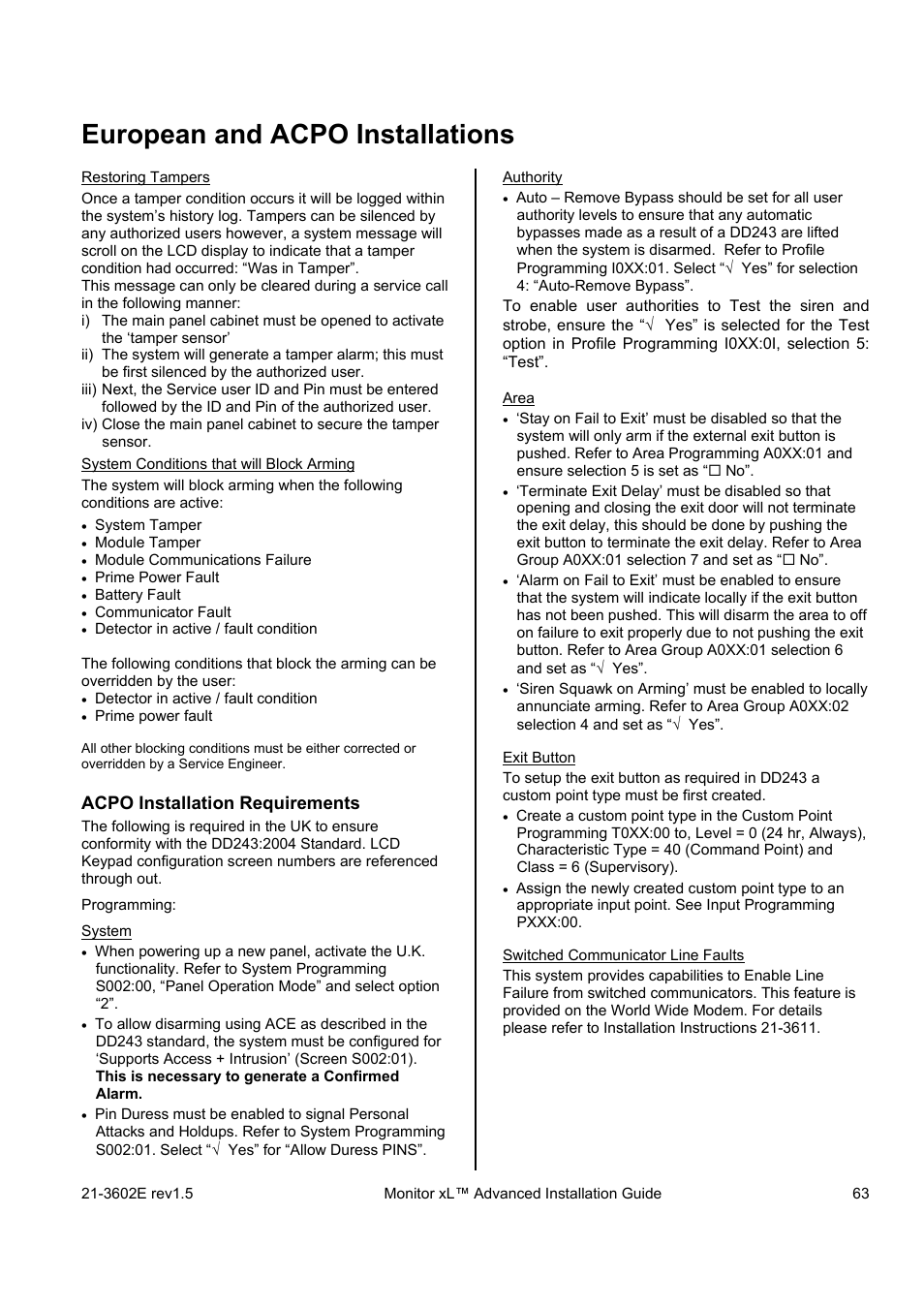 European and acpo installations | Interlogix Monitor XL Advanced Installation Guide User Manual | Page 69 / 76