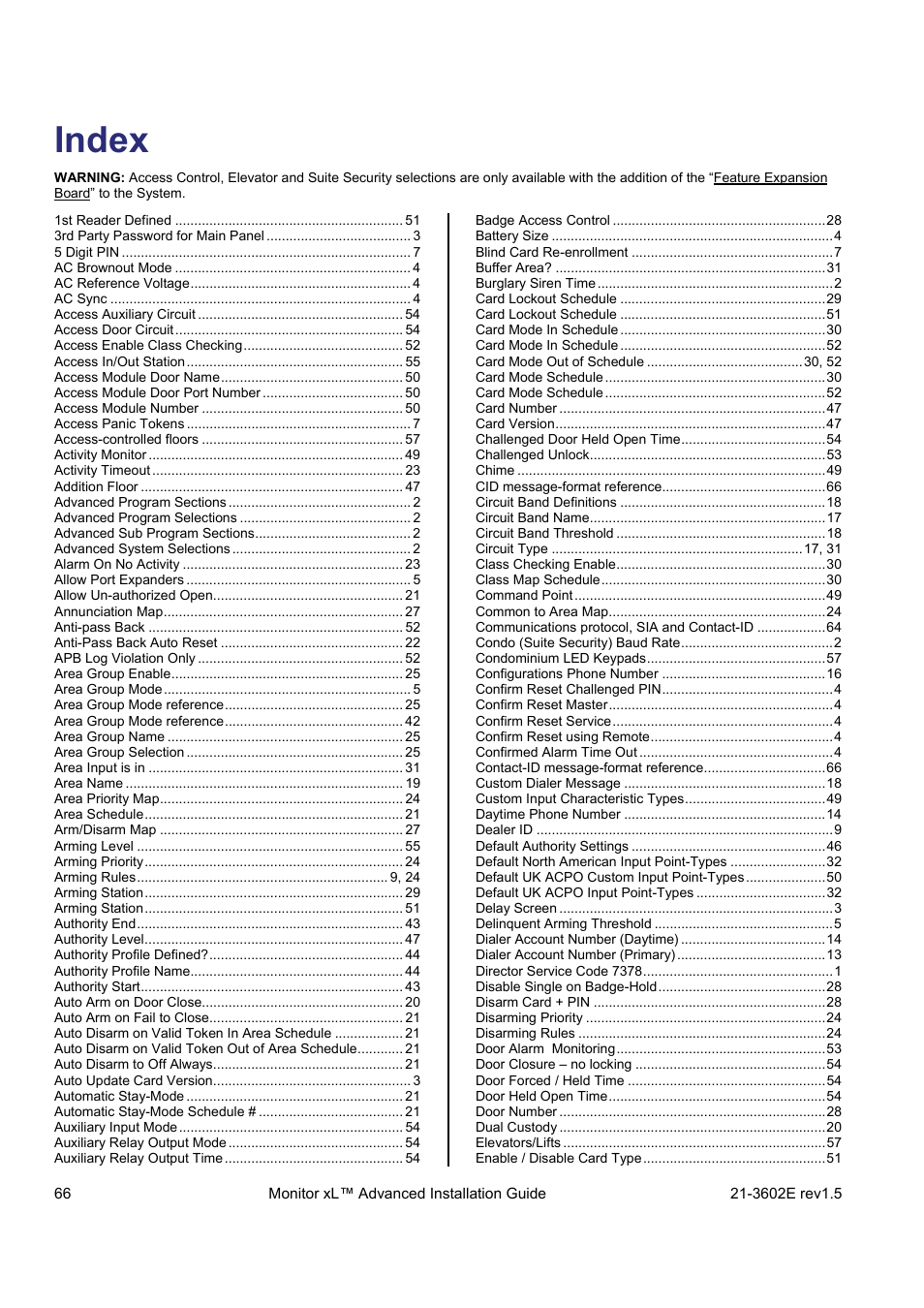 Index | Interlogix Monitor XL Advanced Installation Guide User Manual | Page 72 / 76