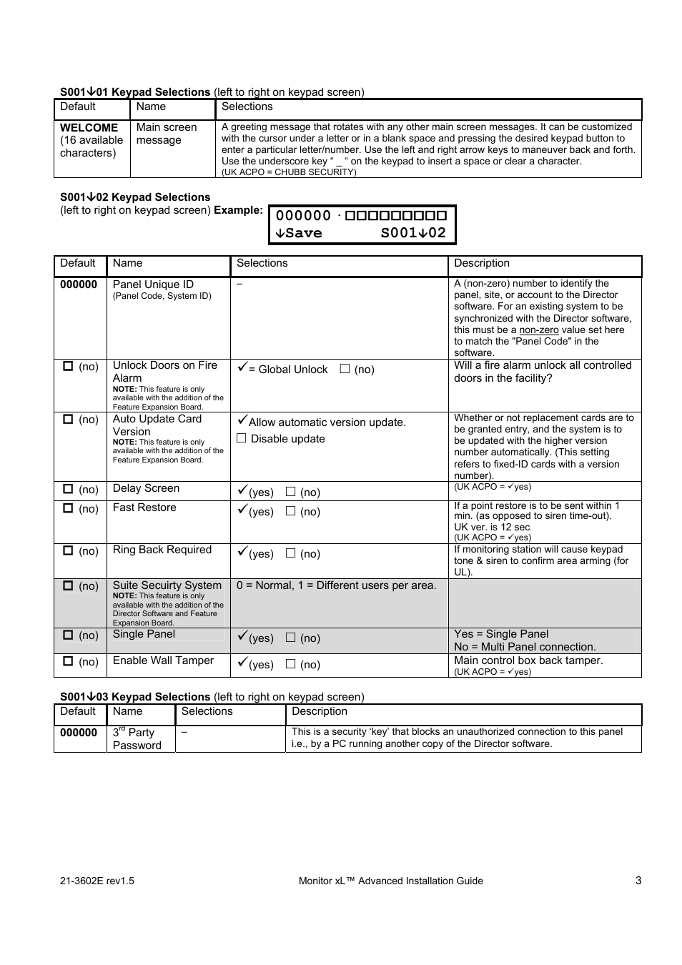 Save s001 | Interlogix Monitor XL Advanced Installation Guide User Manual | Page 9 / 76