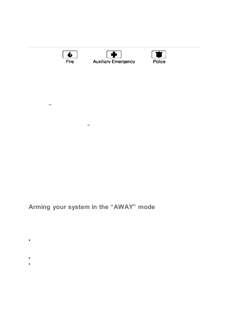 Emergency activation keys, Keypad functions, Arming your system in the “away” mode | Interlogix NX-4V2 User Manual User Manual | Page 10 / 21