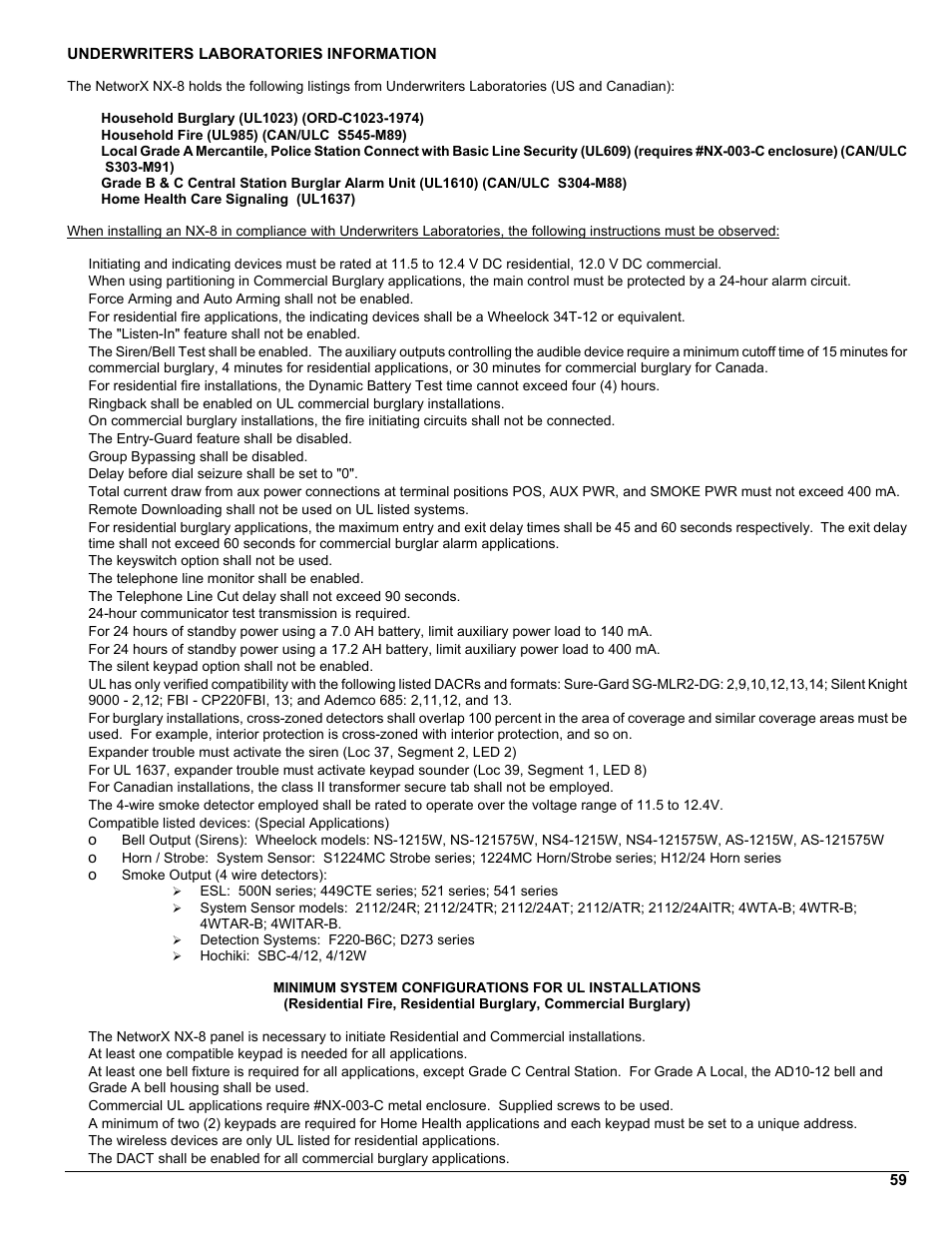 Underwriters laboratories information | Interlogix NX-8 User Manual | Page 59 / 61