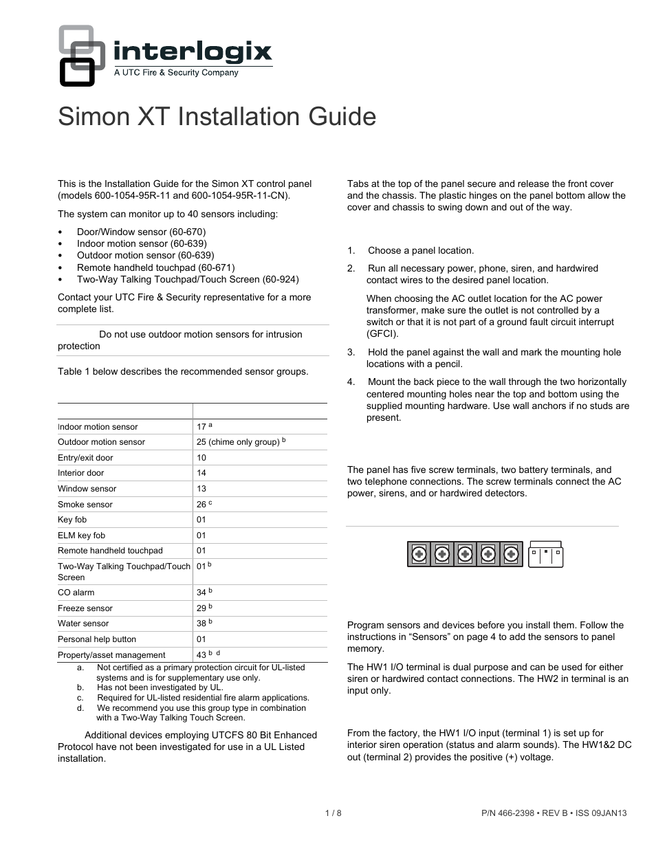 Interlogix Simon XT REV B Installation Manual User Manual | 8 pages