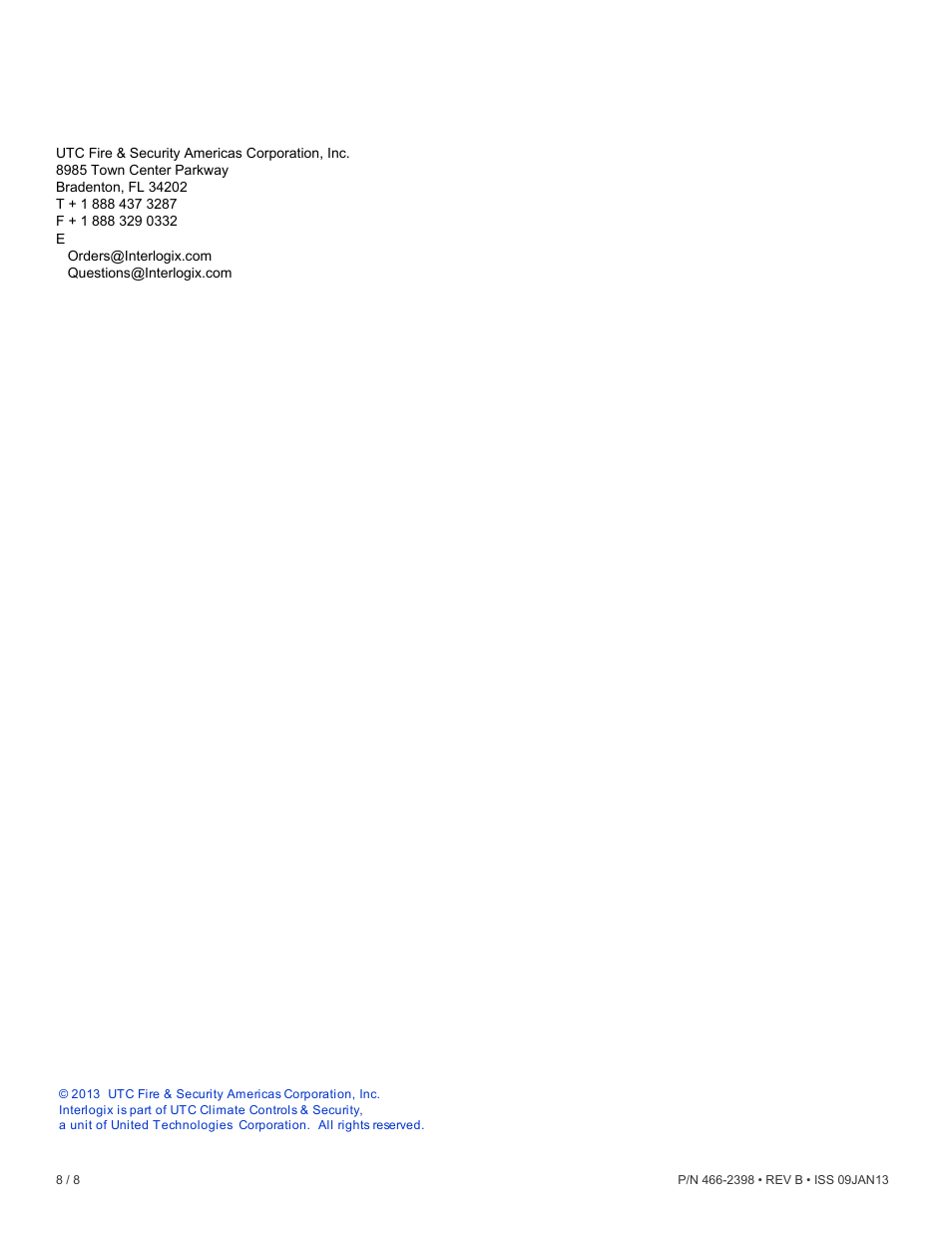 Contact information, Rqwdfwlqirupdwlrq | Interlogix Simon XT REV B Installation Manual User Manual | Page 8 / 8