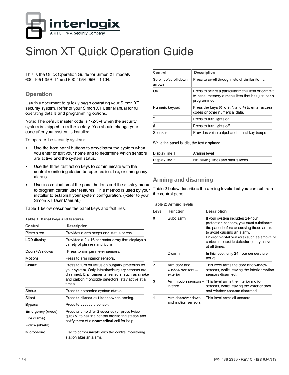 Interlogix Simon XT Quick Start User Manual | 4 pages