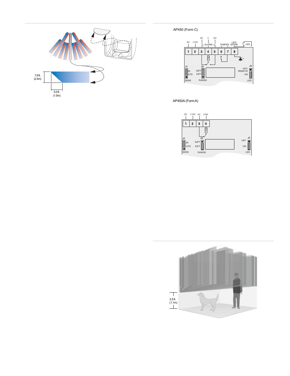 Setting the sensitivity, range, and led, Sensitivity (j1), Range (j2) | Led (j3), Pet alley application, 7 and “setting the, E figure 6 on | Interlogix AP450 User Manual | Page 3 / 4