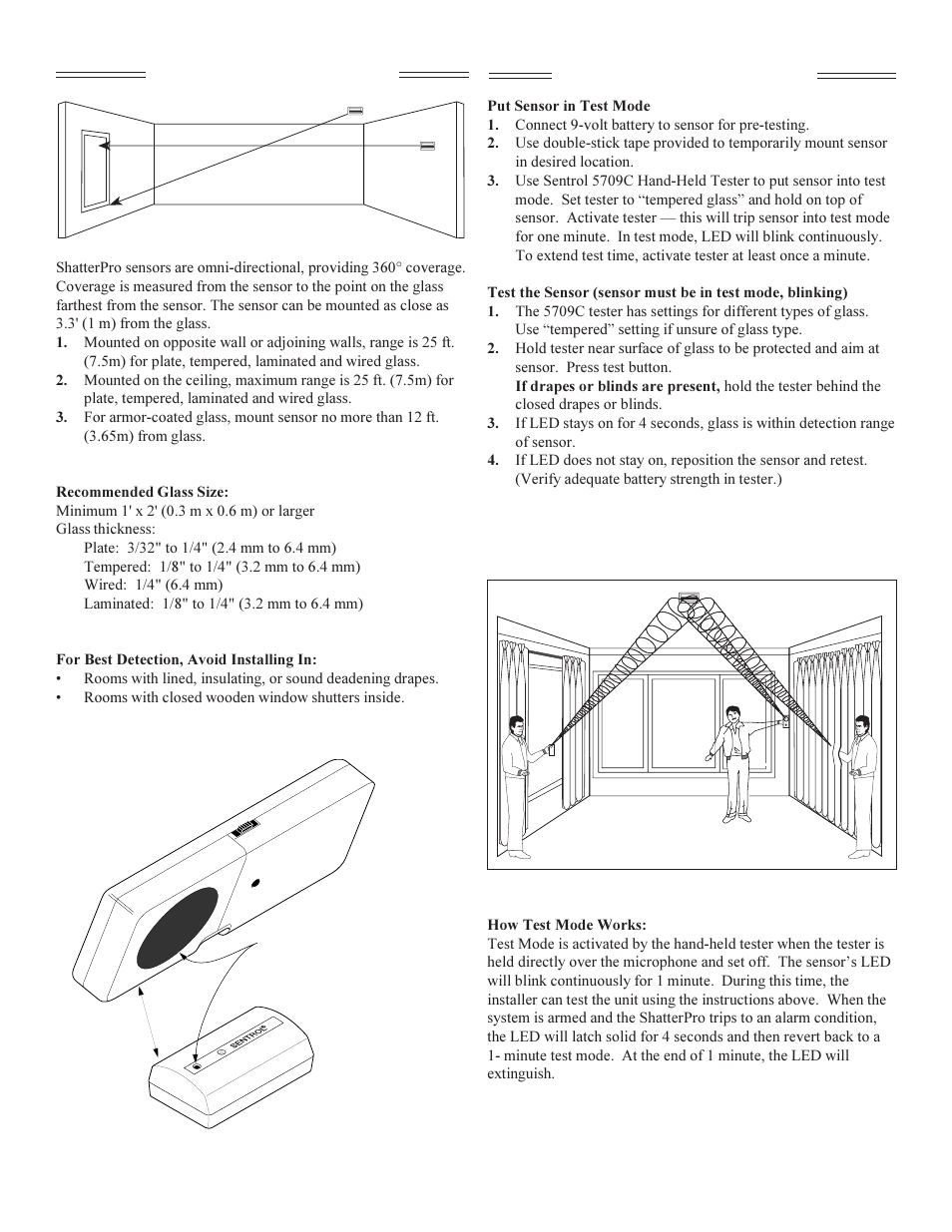 Range of coverage testing the sensor | Interlogix 5812A Series (SPRES) User Manual | Page 2 / 4