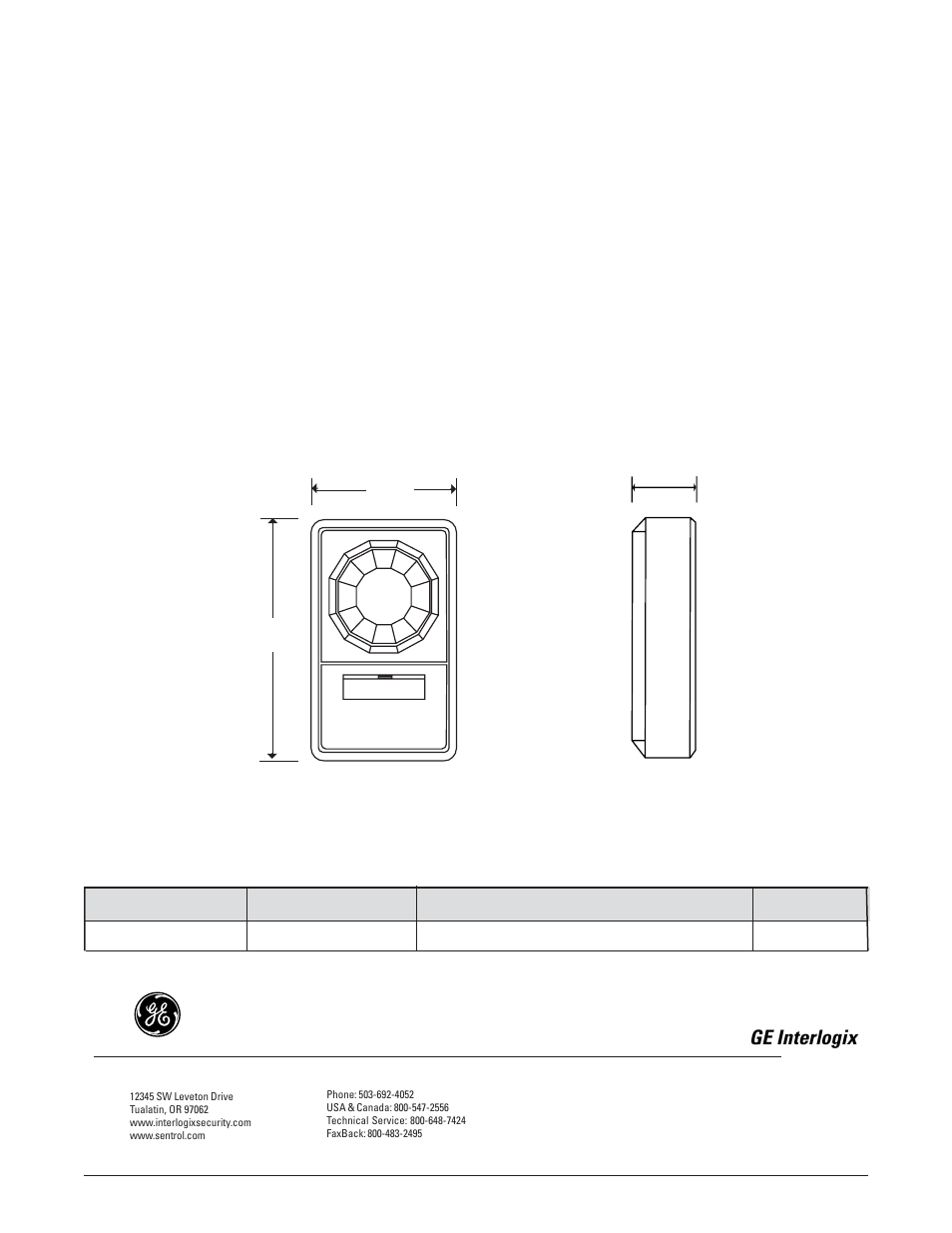 Specifications ordering information, Ge interlogix | Interlogix 6255 Series User Manual | Page 4 / 4