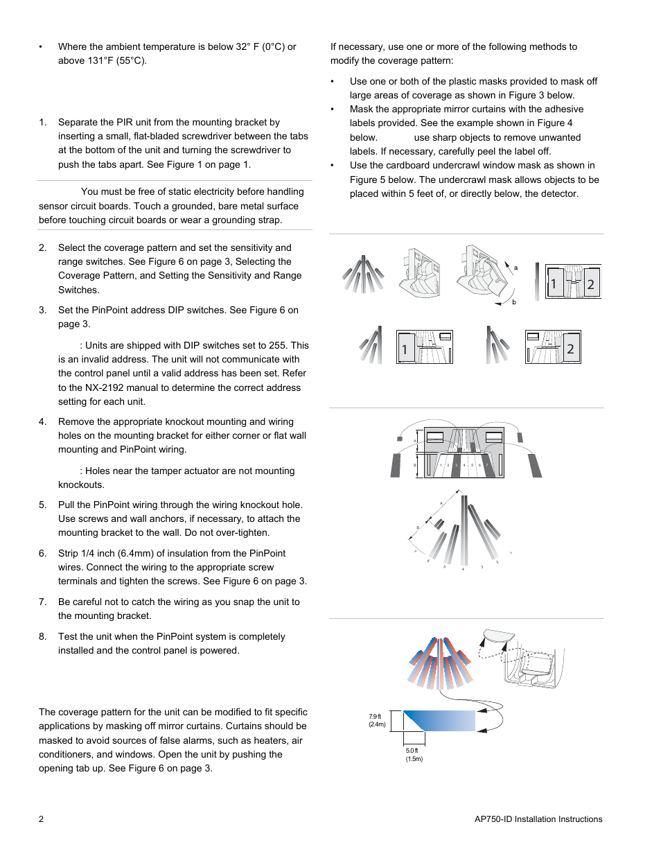 Mounting the unit, Selecting the coverage pattern | Interlogix AP750-ID User Manual | Page 2 / 4