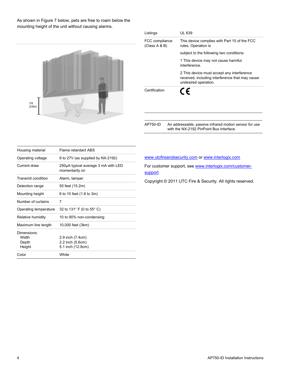 Specifications, Regulatory information, Product ordering | Contact information, Specifications contact information | Interlogix AP750-ID User Manual | Page 4 / 4