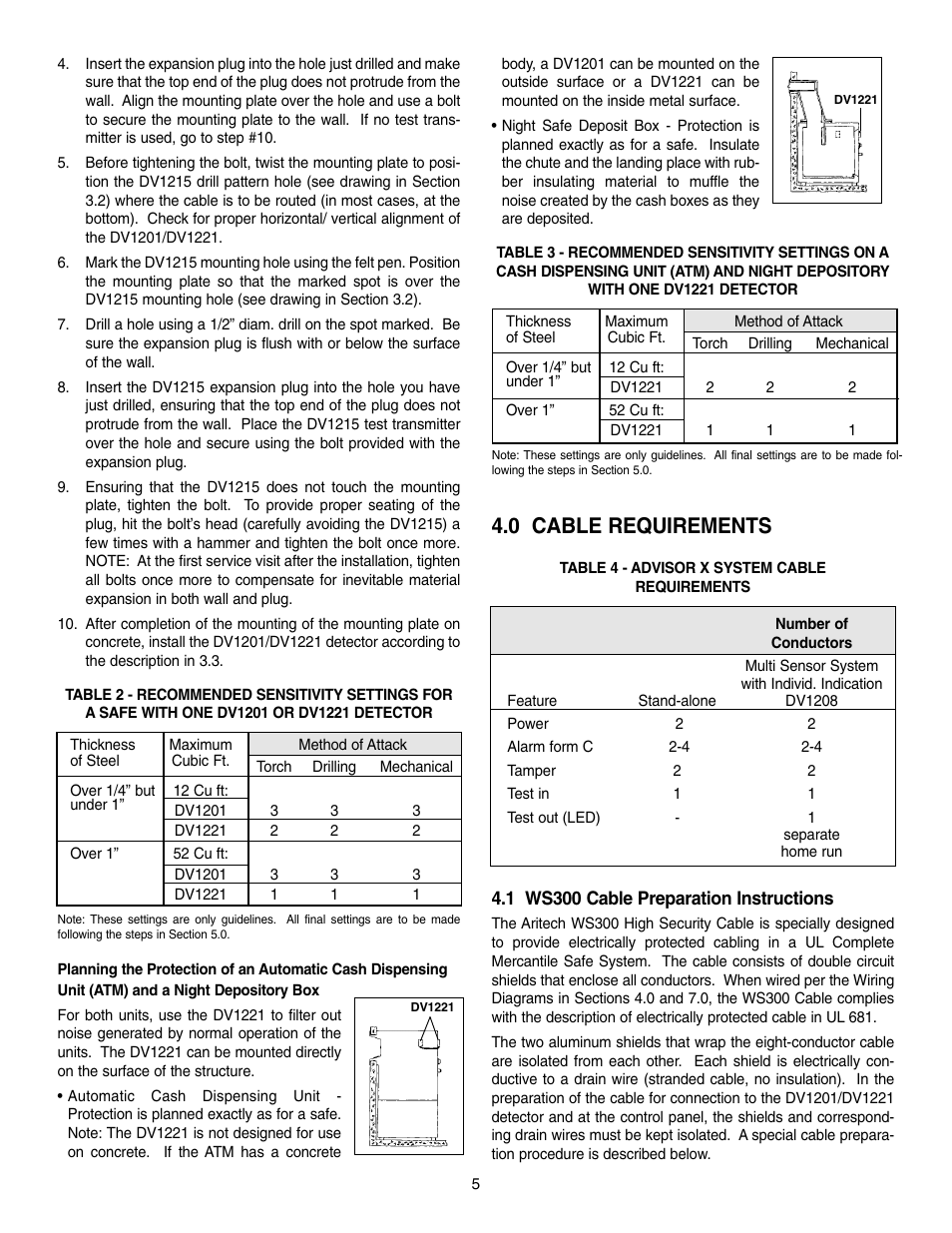 0 cable requirements | Interlogix DV1200 Series User Manual | Page 5 / 8