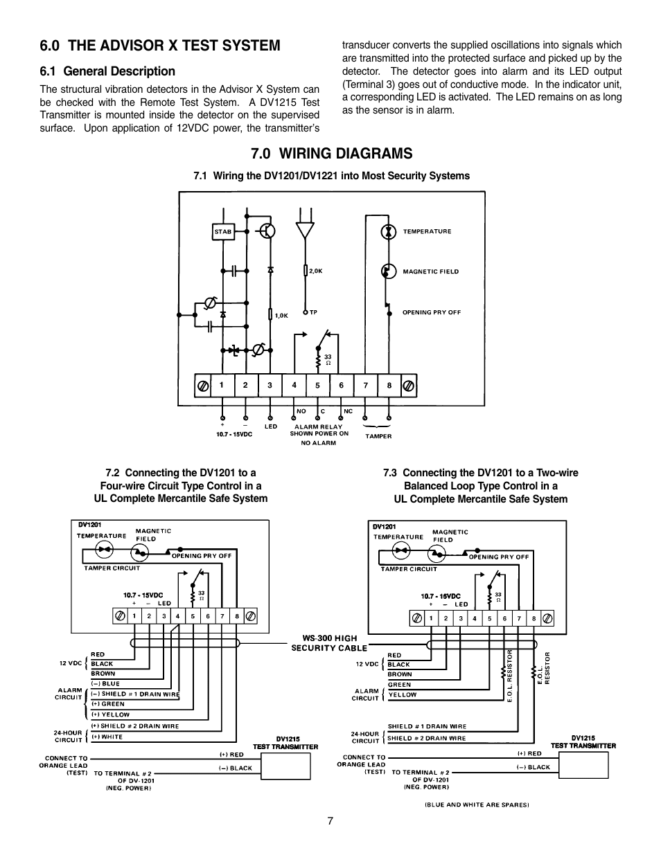 0 the advisor x test system, 0 wiring diagrams | Interlogix DV1200 Series User Manual | Page 7 / 8