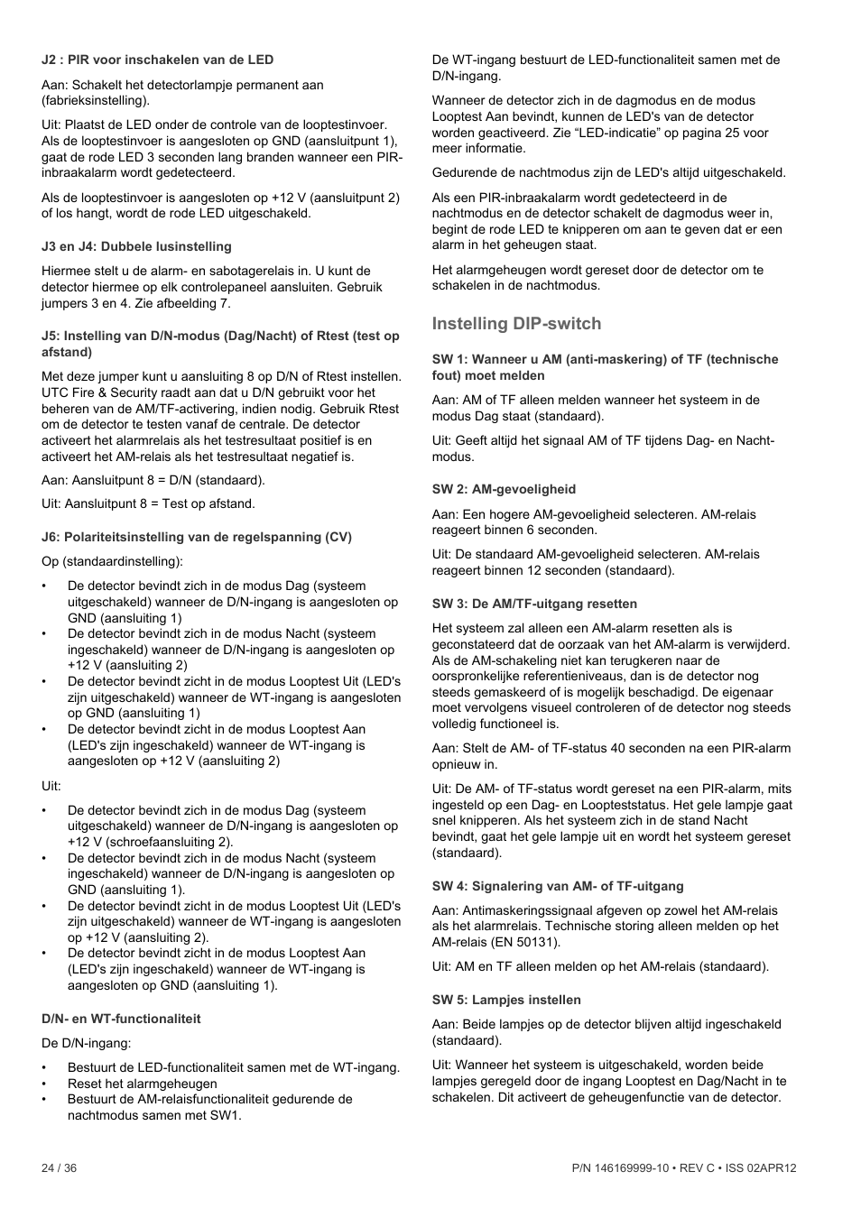 Instelling dip-switch | Interlogix EV1012 User Manual | Page 24 / 36