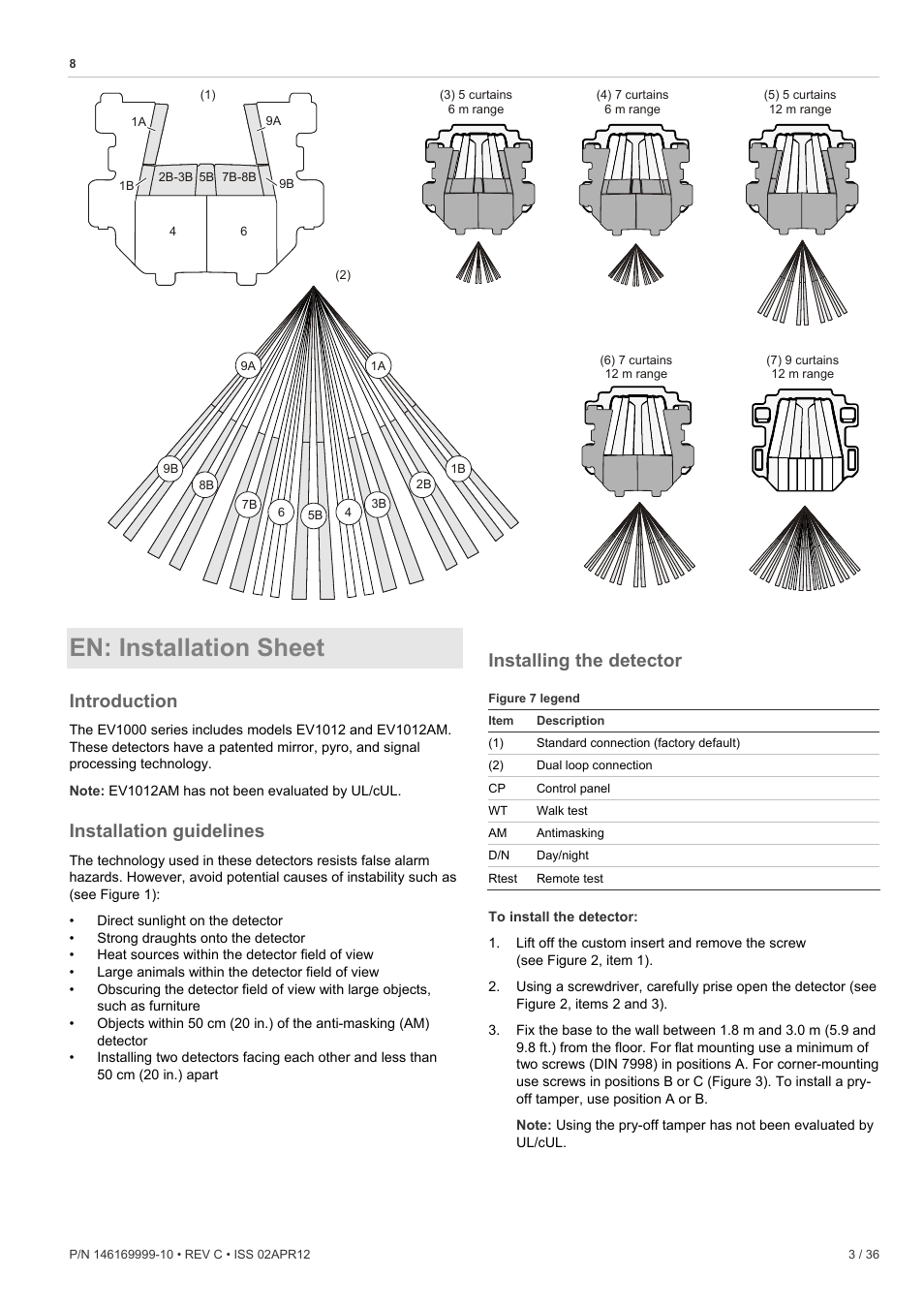 En: installation sheet, Introduction, Installation guidelines | Installing the detector | Interlogix EV1012 User Manual | Page 3 / 36