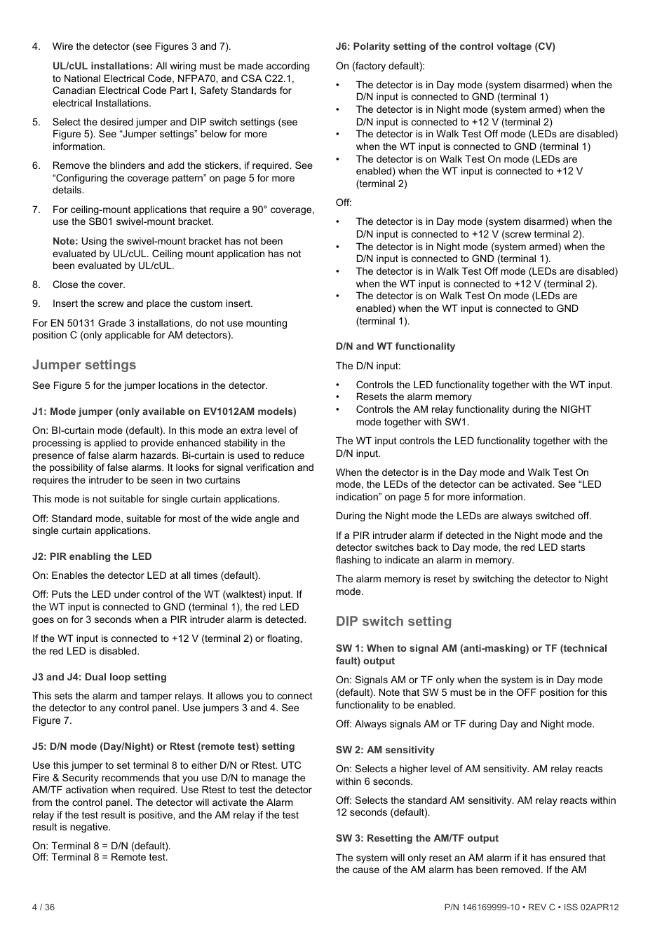 Jumper settings, Dip switch setting | Interlogix EV1012 User Manual | Page 4 / 36