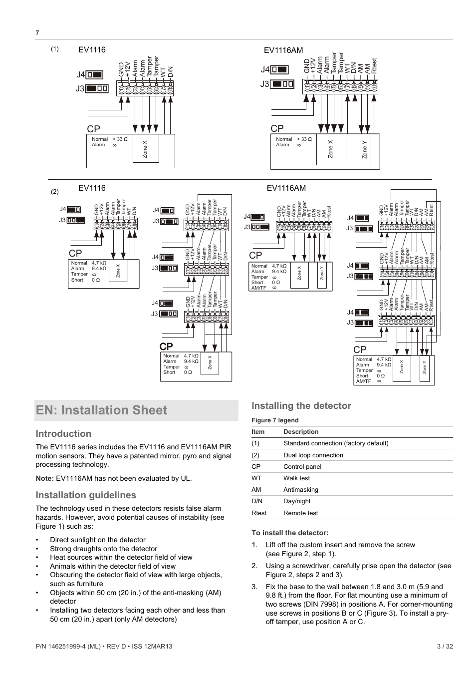 En: installation sheet, Introduction, Installation guidelines | Installing the detector, J3 j4 | Interlogix EV1116 User Manual | Page 3 / 32