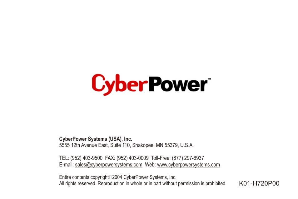 CyberPower Systems CyberPower CP CP-H720P User Manual | Page 14 / 14