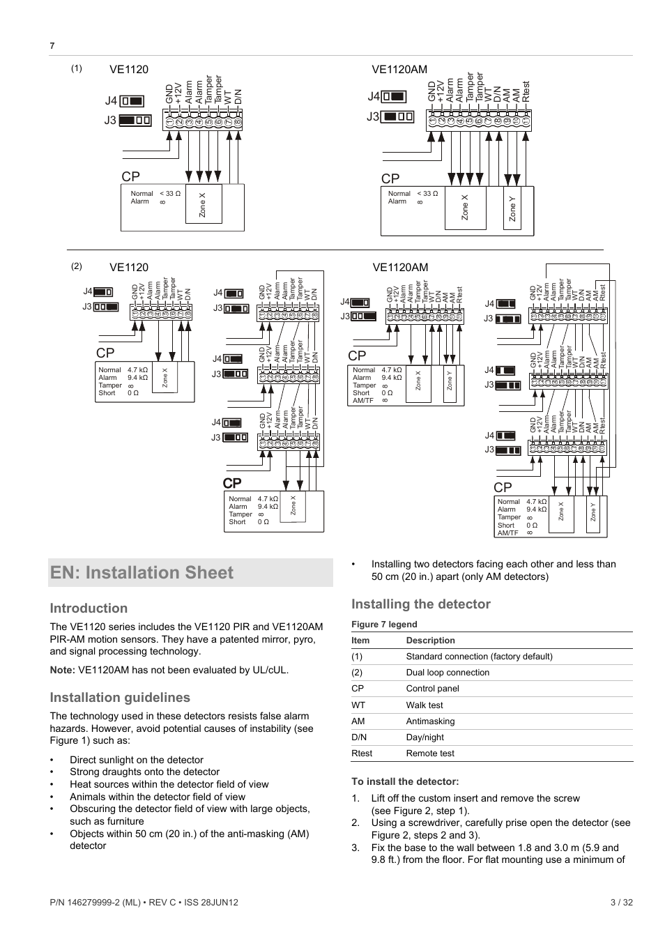 En: installation sheet, Introduction, Installation guidelines | Installing the detector, J3 j4 | Interlogix VE1120 User Manual | Page 3 / 32